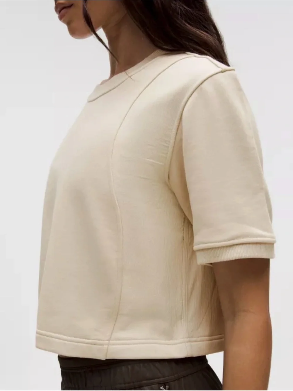 Lululemon Cotton French Terry + Swift Tee Crop in Natural Ivory